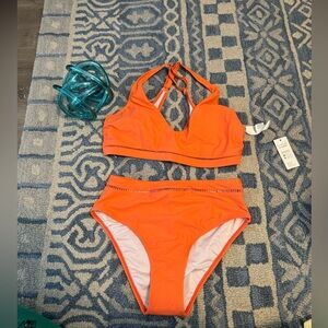 Orange High Waisted Bikini - size Medium Bottom with size Large Top